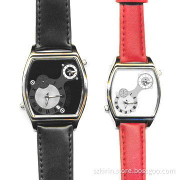 Wristwatches with Stainless Steel Case, Back and Buckle, Genuine Leather Strap, 30m Water-resistant